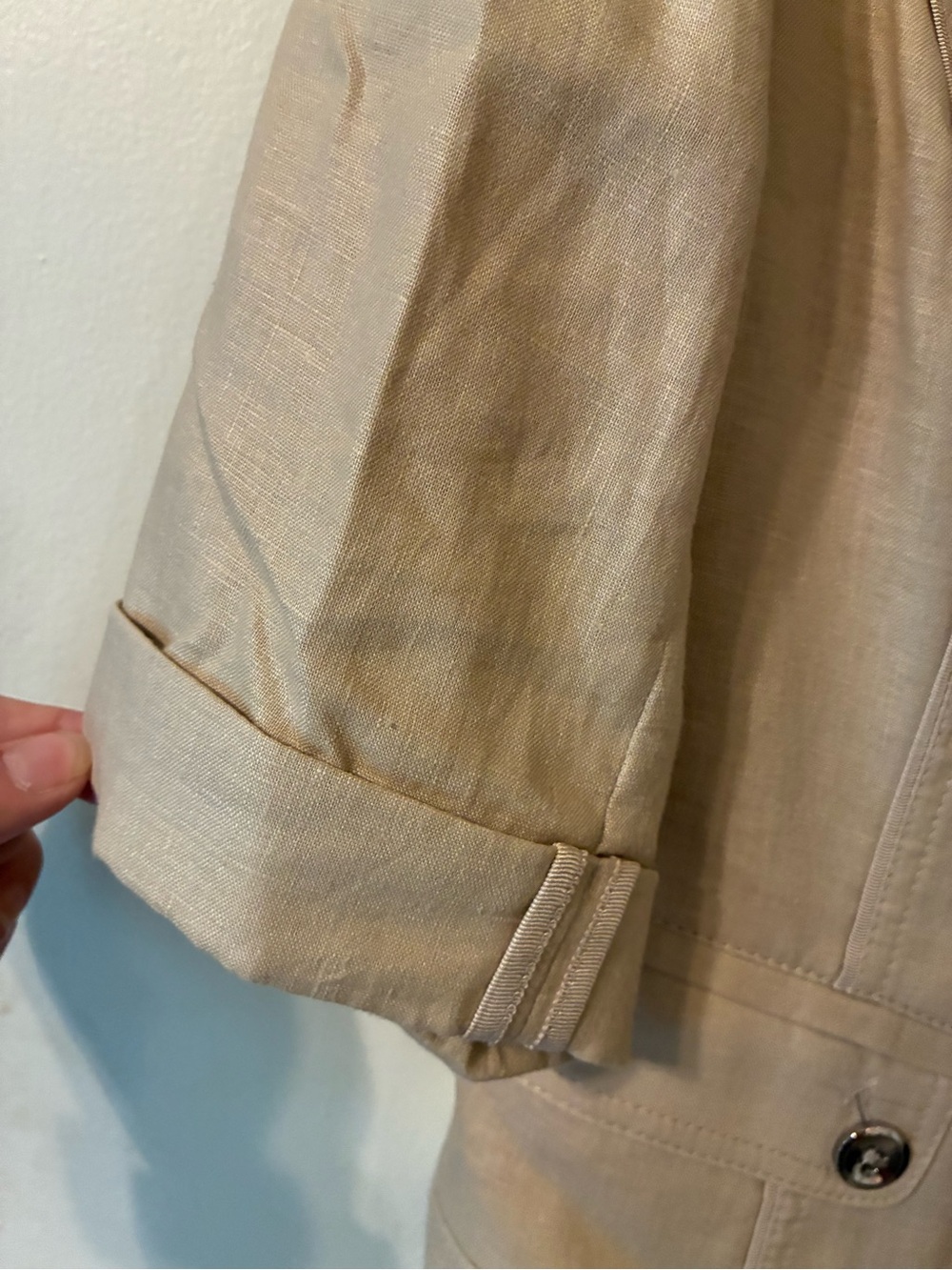 White House Black Market Linen Military Style Blazer Jacket 3/4 Sleeve Beige Tan - Picture 7 of 12
